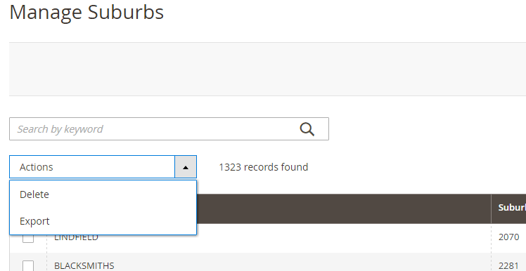 Export Suburbs in Magento 2